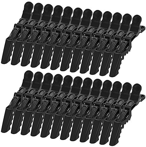 24 Piezas Alligator Clip Hebillas de Pelo Profesional Peluqueria,Pinzas de Pelo Antideslizantes Estilismo Cabello para Marcar,Peinar,Planchar el Pelo (Negro)