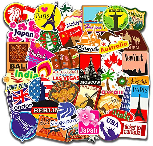 100 Stück Retro Vintage Sticker, Street Aufkleber, Vinyl-Aufkleber für Gepäck, Reisegepäck Skateboard, Gitarre, Laptop, Phone, Auto (World)
