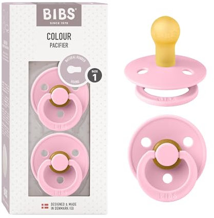 BIBS Colour Schnuller 2er-Pack, BPA-frei, Kirschform Nippel. Naturkautschuk/Latex, Hergestellt in Dänemark. Größe 1 | 0+ Monate | 2-Pack, Baby Pink/Baby Pink
