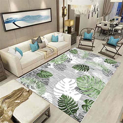 Teppich 3D Teppiche Bedruckte Rutschfest Modern Carpet Mit Antirutschmatte Monstera-Blatt Kurzflor Teppich Weiche Teppiche Wohnzimmer Teppich Schlafzimmer Esszimmer Home Modern Teppiche,160×230cm
