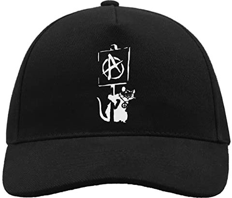 Unbekannt Banksy Street Art Revolution DMC Anarchy Rat Protest Sign Bequeme Unisex-Baseball-Truckerkappe aus gebürsteter Baumwolle mit Schnalle Schwarz