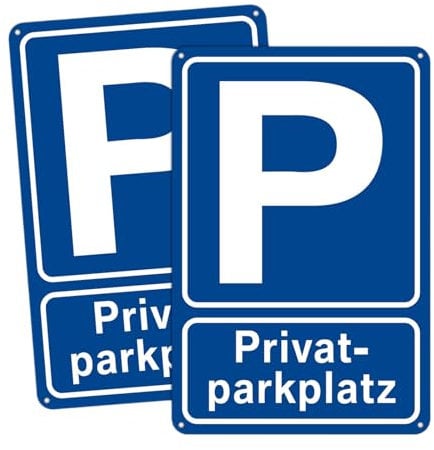 2 Stück Privatparkplatz Schild Alu Metall 20x30 cm (groß)- Parken Verboten - Privat - Klares Zeichen setzen Parkplatzschild- Parkplatz Schilder Privatgrundstück - Leicht zu montieren (Blau)