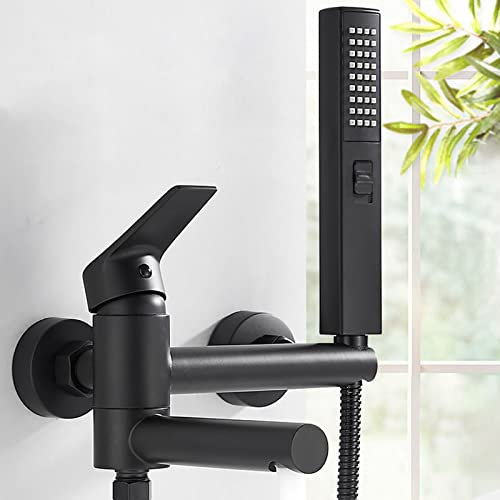 Mitigeur Thermostatique de Baignoire Mitigeur Monocommande Douche Chaud et Froid Robinet de Baignoire Mural avec Douchette 2 Modi Robinet Mitigeur pour Salle de Bains,Noir