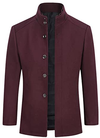 Sliktaa Homme Manteau en Laine Slim fit Casual Court Veste Parka Hiver Chaud Simple Elégant(1*Manteau+1*Gilet), Rouge, XXL