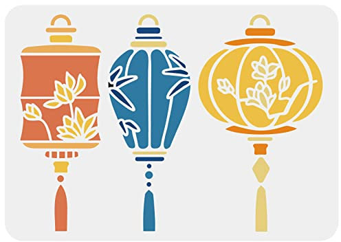 FINGERINSPIRE 3 Formen Chinesische Laternenschablone 29,7x21cm Orientalische Laternenschablone Lotus Bambusblättern Magnolien Blumenmustern Wiederverwendbare Zeichenvorlagen für Neujahrsdekoration