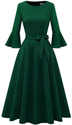 Women's Cocktail Dress A Line Tea Party Midi Graduation Dresses Church Wedding Formal Homecoming Clothing Dark Green M