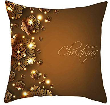 Stfery Kissenbezug 45x45 Dunkelbraun, Outdoor Kissen Weihnachten Schneeflocke Frohe Weihnachten Polyester Cushion Cover 1er