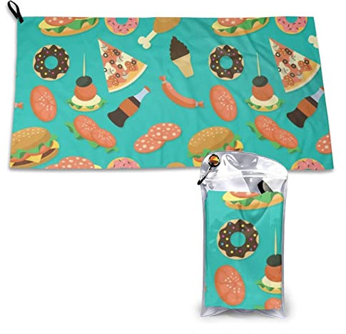 CARRDKDK Hamburger-Donut-Cola-Handtuch, schnell trocknend, Mikrofaser, absorbiert Wasser, Handtücher für Badezimmer, Fitnessstudio, Reisen, Yoga, 40,6 x 78,9 cm