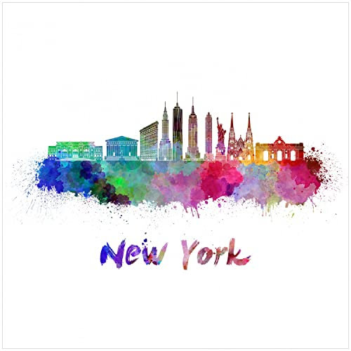 Wallario Memoboard aus Glas mit Motiv, Magnet-Tafel in 50 x 50 cm in Premium Qualität Städte als Aquarell - Skyline von New York