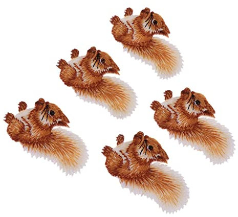pistro 5 Stück Eichhörnchen-Muster Patches für Kleidung Stickerei Aufnäher Bügelbilder
