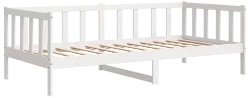vidaXL Solid Pinewood Day Bed 90x200 cm White Wooden Sleepover Overnight