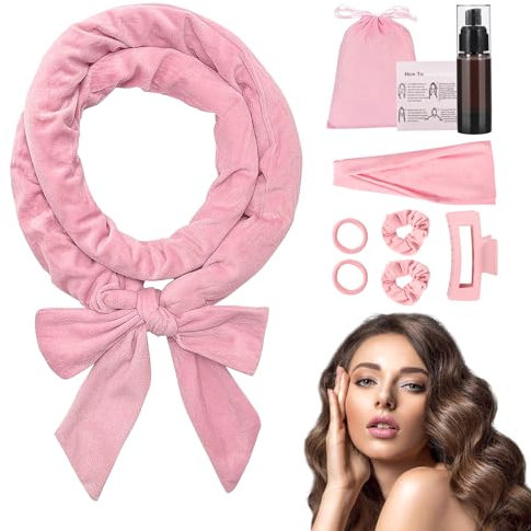 NCKIHRKK 9er-Pack Lockenwickler Locken Ohne Hitze, Neu Lockenwickler Über Nacht, Locken Velours Lockenwickler ohne Hitze, Rutschfest No Heat Heatless Curls Band für Mittlere, Lange Haare, Rosa