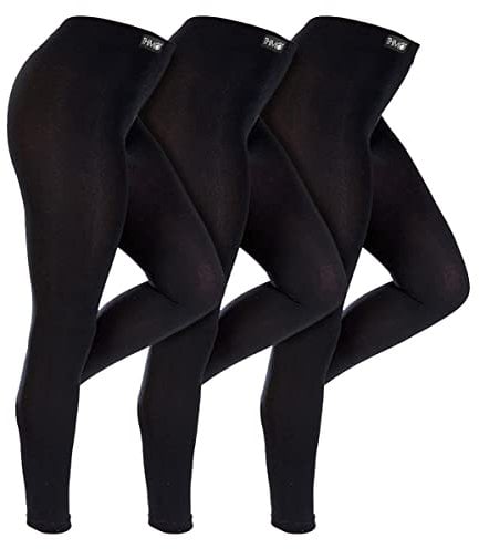 THMO 3 Pair Multipack Womens Winter Leggings Warm Thermal Footless Tights in Black (M, Black)