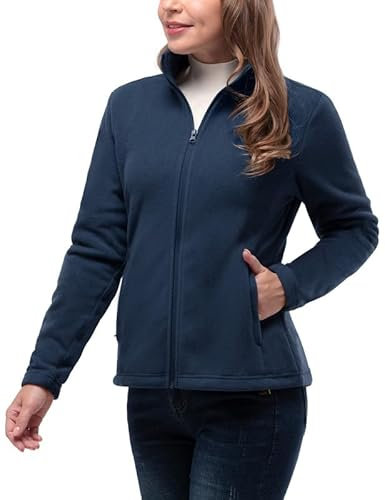 33,000ft Womens Fleece Jackets Ladies Lightweight Warm Full Zip Coat Breathable Microfleece Ladies Sweater Casual Long Sleeve, Ideal for Travelling Outdoor Sport Midnight BLue M