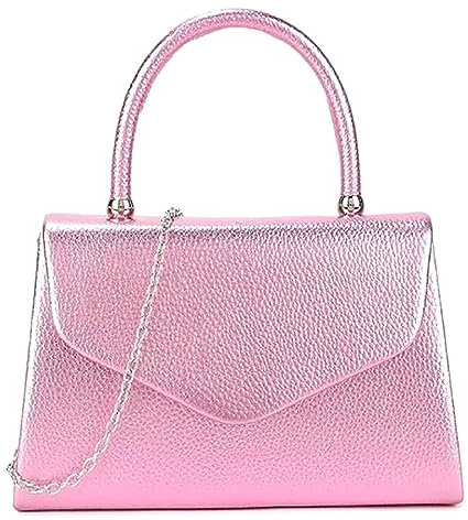 LeahWard Women's Faux Leather Clutch Bag,Top Handle Wedding Handbags (Metallic Pink)