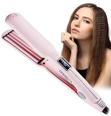 Plancha corrugada profesional para dar volumen, alisador de pelo de cerámica con temperatura ajustable y pantalla LCD, plancha plana de larga duración