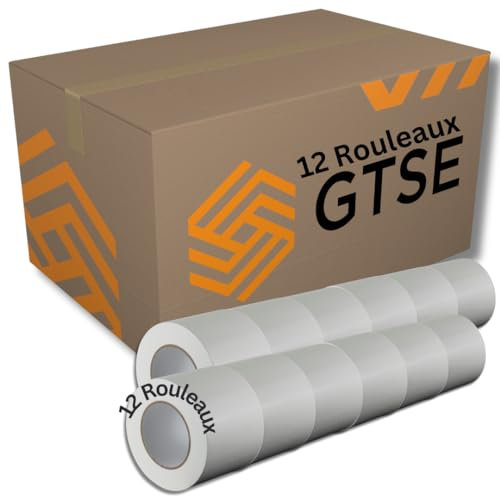 GTSE Lot de 12 rouleaux de ruban adhésif en tissu blanc - 100 mm x 50 m - Ruban adhésif blindé résistant - Ruban adhésif imperméable pour réparer, fixer, regrouper, renforcer et sceller