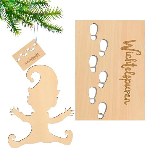 TKGEOUE Wichtelschablone Fußabdrücke,Wichteltür Zubehör Wichtel,Wichteltür Zubehör Weihnachtswichtel Elf,Wichtelhaus Wichteltüre Zubehör Holz Fußabdruck Schablonen