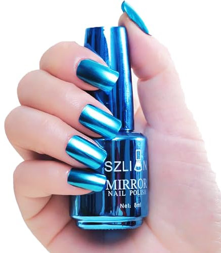 Blue Nail Polish Mirror Nail Varnish, Chrome Metallic Quick Dry Metal Effect No UV Needed Nail Art Polish Chrome Nail Polish