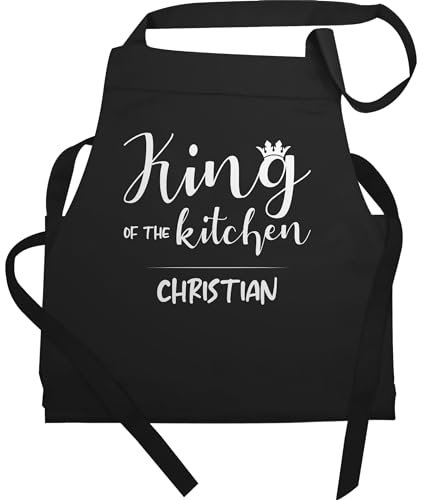 Schürze - Kochschürze Herren Männer - King of the Kitchen mit Name I Geschenk Kochen I Geschenk für Köche - 60x87 - Schwarz - küchenschürze koch bester schürzen kochgeschenk hobbykoch