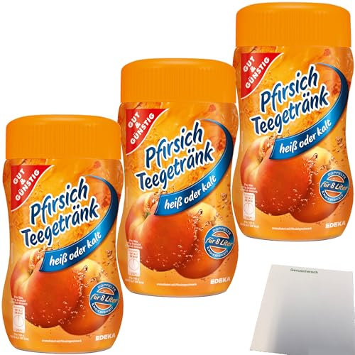 Gut&Günstig Instant Pfirsich-Teegetränk kalt oder heiß zu genießen 50% kalorienreduziert 3er Pack (3x400g Packung) + usy Block