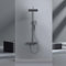 EMKE Colonna doccia thermostat, ripiani in vetro 36 x 14 cm, doccetta, 3 tipi di getto, doccia a pioggia, bocca di erogazione, montaggio a parete, certificazione KTW, grigio metallo