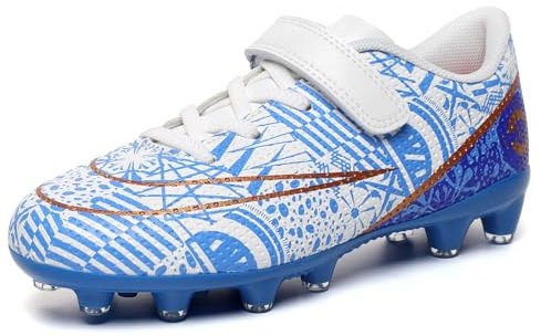 KUUK Scarpe da calcio per bambini, in erba artificiale, per bambini, scarpe da calcio, scarpe da ginnastica, Bianco Ag, 36 EU