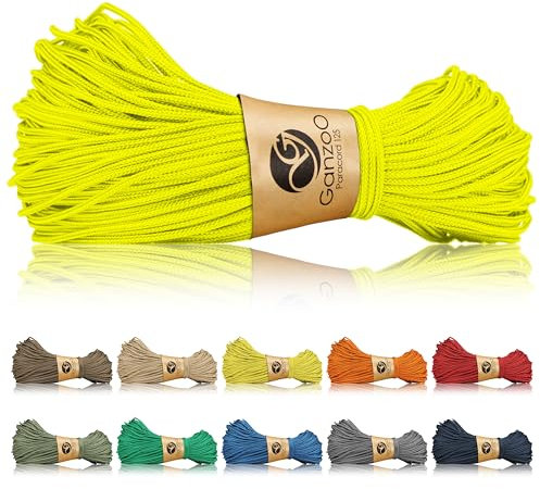Ganzoo Paracord 125 Seil 1mm Takel-Schnur, Nylon & Polyester, Allzweckseil für Armband, Hundehalsband, Hundeleine & Knüpfen, Takeln, Camping & Survival, Neongelb