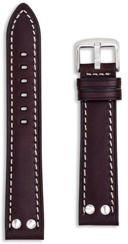 Buckle & Stitch Pilot Rivet Uhrenarmband aus Leder – Flieger Aviator Stud Vintage Design – Schwarz Braun Hellbraun Blau Weiß – 18 mm 20 mm 22 mm 24 mm – klassisches Design aus dem 2. Weltkrieg mit