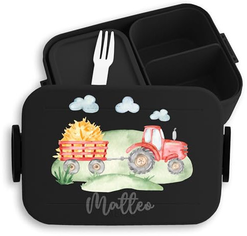 Kinder Bento Box Midi Lunchbox für Mepal Bentobox - Traktor Trecker Bulldog Schlepper Landwirtschaft - 900 ml - Schwarz - kindergarten geschenke personalisierte brotdose traktorfans roter lunch
