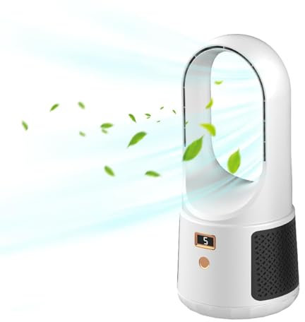 Ventilateur sans pale, ventilateur de climatisation réglable à 6 vitesses, ventilateur de table silencieux rechargeable avec écran LED, ventilateur de bureau portable à piles, climatisation sans pales