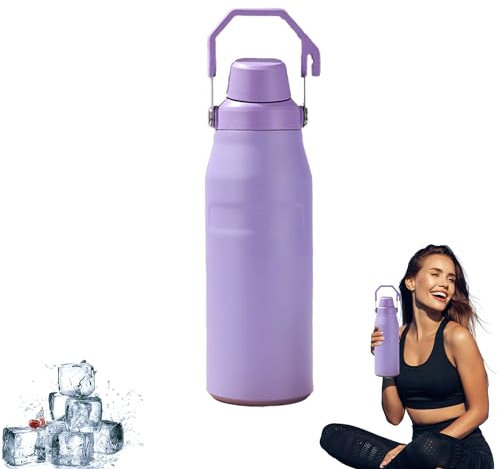 Stainless Steel Portable Sports Water Cup,Stainless Steel Thermos Cup Large Capacity Portable Sports Water Cup Cycling Kettle and Outdoor Mountain Climbing Camping(Purple 24oz)