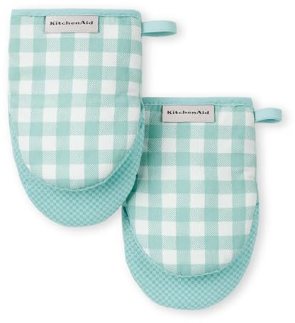 KITCHENAID Gingham Mini Oven Mitt 2-Pack Set, Mineral Water, 5.5x8