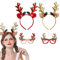 PAPU Glitzer Rentier Haarreif Weihnachten mit Weihnachtsgläser Set,4er Weihnachtshaarreif Weihnachtskostüm Zubehör mit Glöckchen Geweih Weihnachts Haarschmuck für Weihnachtsfeier Erwachsene Kinder