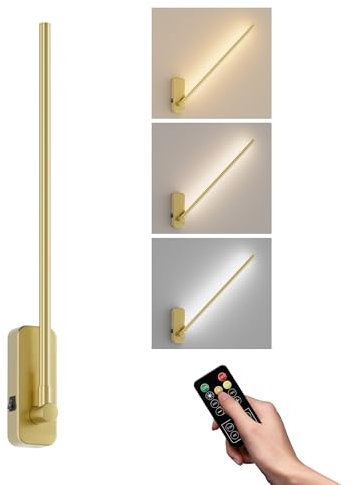 Aipsun kabellose LED Wandleuchte mit Fernbedienung Dimmbarer Akku Wandlampe Innen 2700K-6000K,4W,5000mAh,350 Grad verstellbar,zeitgesteuert,für Wohnzimmer Büro Schlafzimmer Schminktisch TV-Wand(Gold)