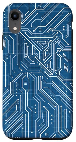 Carcasa para iPhone XR Placa base Microchip Circuit IT Ordenador Fondo Azul
