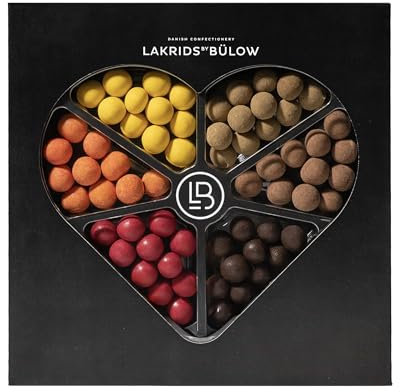 LAKRIDS BY BÜLOW - Love Selection Box - 450g - Gorumet-Geschenk mit Dänischen Gourmet Lakritz-Kugeln in edler Herz-Geschenkbox