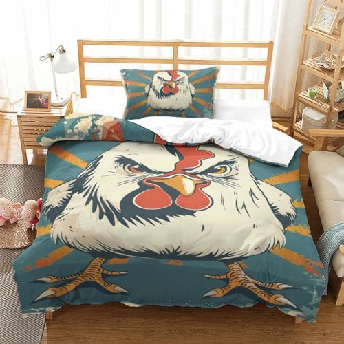 LNDVBEUDK Hähne 3D Gedruckt Bettwäsche 2 Teilig Ettbezüge Mit Kissenbezug Soft Microfaser Luxus Modern Mit Reißverschluss Für Erwachsene Und Kinder Single(135x200cm)