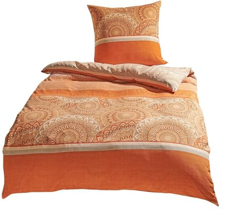 Traumschlaf Mikrofaser Wendebettwäsche Set • Weich, Pflegeleicht und Hautsympathisch • Orientalisches Muster in Orange • mit Reißverschluss • 1 Bettbezug 135 x 200 cm + 1 Kissenbezug 80 x 80 cm