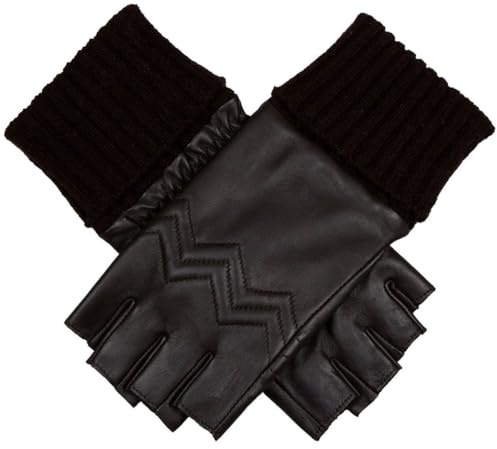 Dents Womens Serena Quilted Chevron Fingerless Leather Gloves - Mocca Brown - Medium