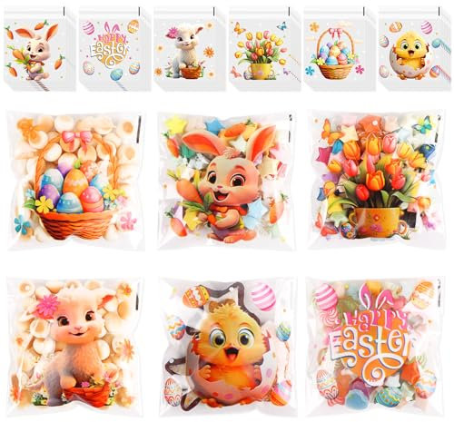 DERAYEE Cellophantüten, 120 Pieces Ostern Cellophantüten, Süßigkeiten Tüten,Oster Kinder Party Süßigkeiten Tüten