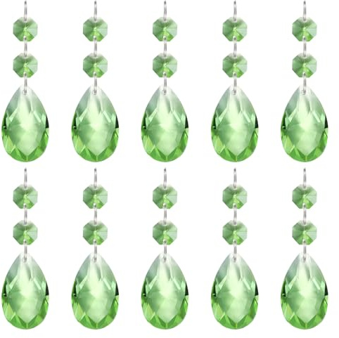 PATIKIL Pendentifs de Lustre en Cristal en Forme de Larme, 10 Pcs de 85mm de Longueur 38mm Pièces de Prismes de Lustre Ornements Perles Suspendues pour Décoration d'arts, Vert Clair