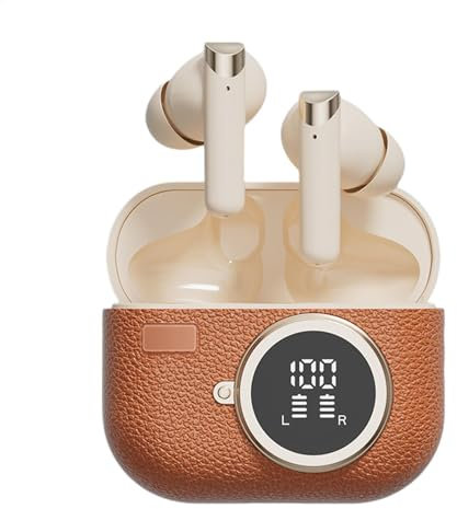 HeRetro Ledertextur – Kabellose Ohrhörer mit Geräuschunterdrückung – In-Ear-Kopfhörer mit Geräuschunterdrückung im Vintage-Lederdesign | Multifunktionale Kopfhörer-Ohrhörer für Laptop, Pad, Telefone,