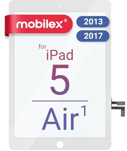 MOBILEX® Écran tactile pour iPad Air 1/iPad 5 [blanc] | Numériseur OEM | Verre super résistant | Capteur en cuivre haute densité | Adhésif 3M | Anti-poussière | Génération