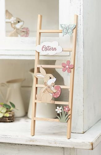 Dekoleidenschaft Dekoleiter Ostern aus Holz & MDF, 45 cm hoch, Osterdeko, Holzleiter mit Osterhase, Deko Leiter