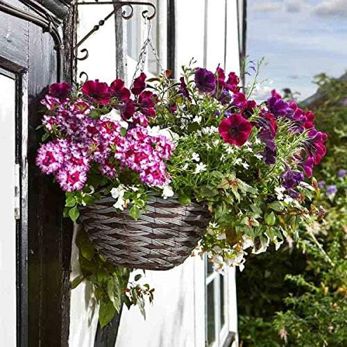 Garden Mile Hängeblumenkorb 1Rattan Effekt Pflanzenhalter Outdoor Pflanztopf Pflanzgefäß mit Kette zum Aufhängen Rund Weide Blumentopf Korb Vorgefüttert für einfaches Pflanzen (35,6 cm Pinto-Korb, 4)