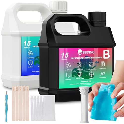 BBDINO Shore - Kit per la preparazione di stampi in silicone platino, 15 A, asciugatura rapida in 3 ore, 30 minuti di durata, 2 kg, rapporto di miscelazione 1:1, strumenti inclusi