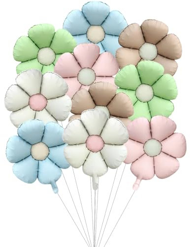 Fesnova Luftballons Blumen 10 Stück,Gänseblümchen Luftballon,Folienballon Blume,Geburtstagsdeko Blumen,Ballons Pastellfarben Weiß Rosa Hellblau for Wedding Flower Party Birthday Anniversary