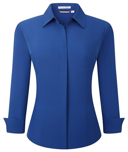 Alex Vando Womens Dress Shirts Wrinkle Free Regular Fit Long Sleeve Stretch Work Shirt, Hidden Placket Royal, XXL