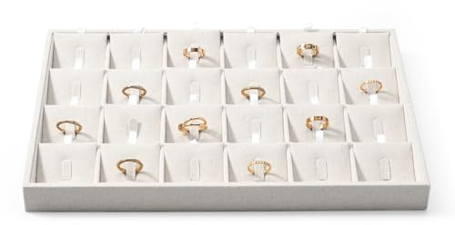 Oirlv Linen Ring Tray Ring Storage Display Tray with 24 Removable Cards | for Bedside, Dressing Table & Gift, Suitable for Men and Women, Stackable Ring Storage Tray